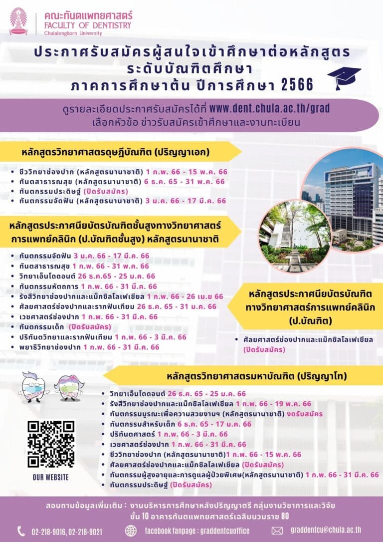 ประกาศรับสมัครผู้สนใจเข้าศึกษาต่อหลักสูตรระดับบัณฑิตศึกษา ภาคการศึกษาต้น ปีการศึกษา 2566Admission in Graduate Studies, 1st Semester Academic Year 2023