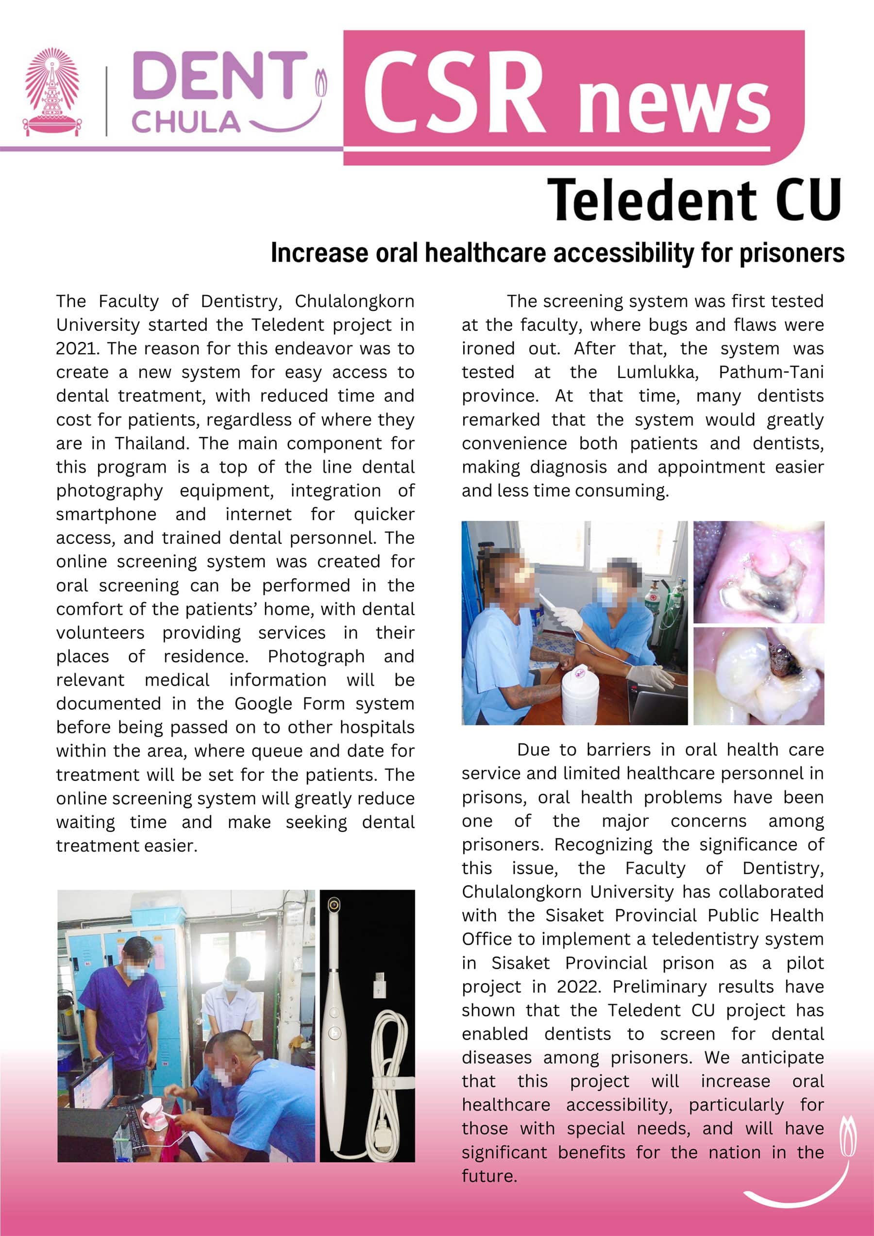 teledent cu increase oral healthcare accessibility for prisoners rev 2 Faculty of Dentistry, Chulalongkorn University