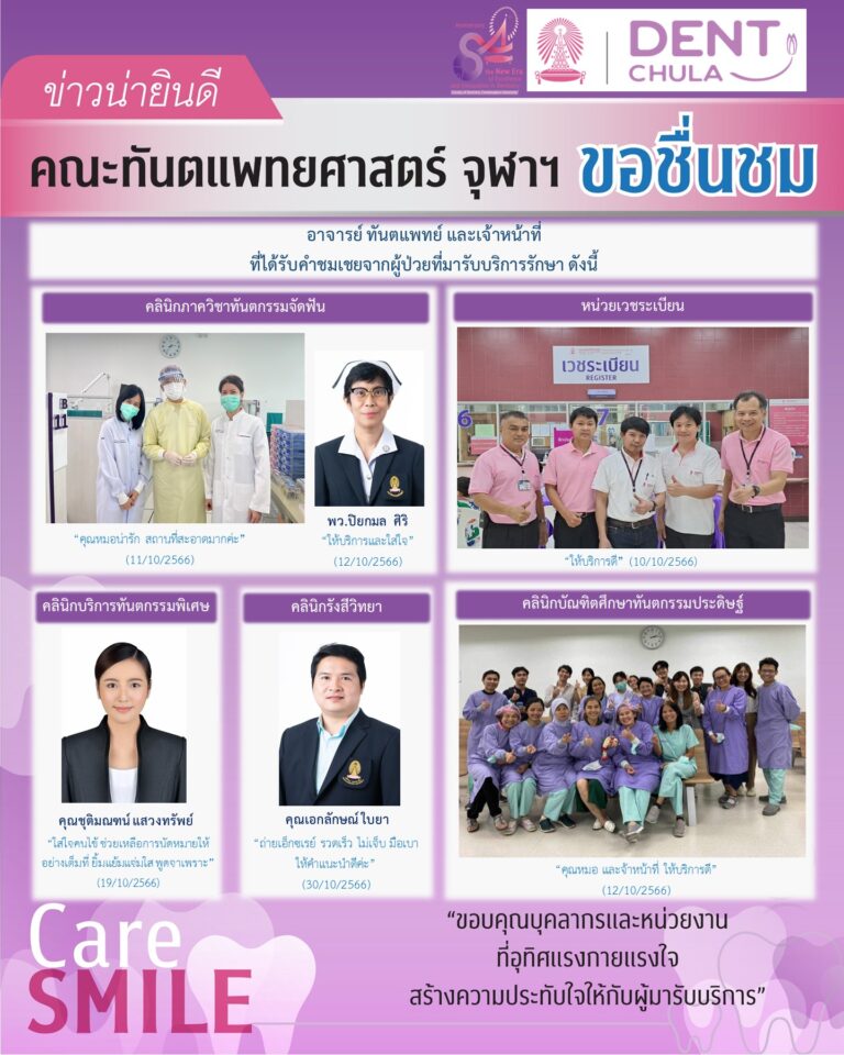 บุคลากรได้รับการชมเชยจากผู้มารับบริการรักษาทางทันตกรรม (เดือนตุลาคม 2566)