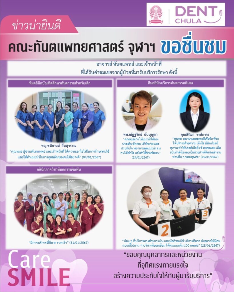 บุคลากรได้รับการชมเชย มค 67 02 คณะทันตแพทยศาสตร์ จุฬาลงกรณ์มหาวิทยาลัย