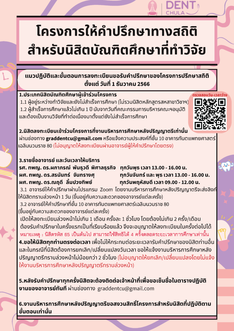 โครงการให้คำปรึกษาทางสถิติสำหรับนิสิตบัณฑิตศึกษาที่ทำวิจัย