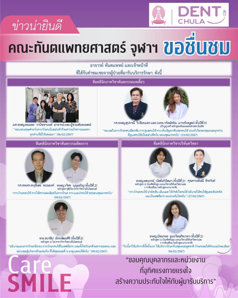 ขอแสดงความชื่นชมแก่บุคลากรที่ได้รับคำชมเชยจากผู้ป่วยที่มาทำการรักษา ประจำเดือนกุมภาพันธ์ 2567