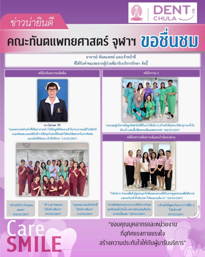 ชื่นชมบุคลากร มีนาคม 2567 02 คณะทันตแพทยศาสตร์ จุฬาลงกรณ์มหาวิทยาลัย