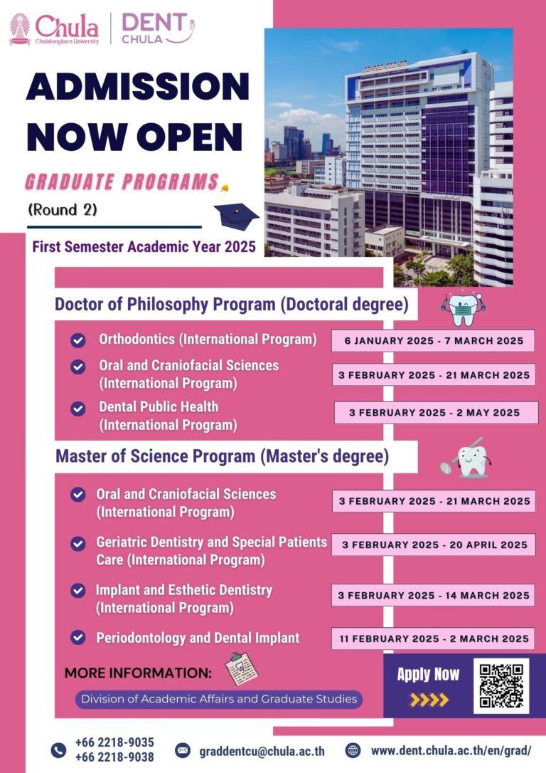 Admission in Graduate Studies, Faculty of Dentistry, CU First Semester, Academic Year 2025 (Round 2)