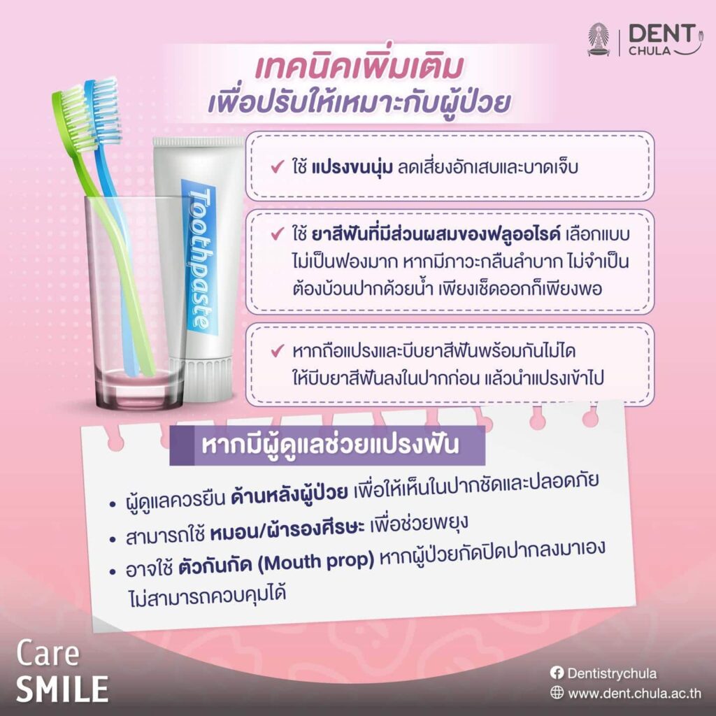 การทำความสะอาดช่องปากในผู้พิการทางร่างกาย 04 คณะทันตแพทยศาสตร์ จุฬาลงกรณ์มหาวิทยาลัย