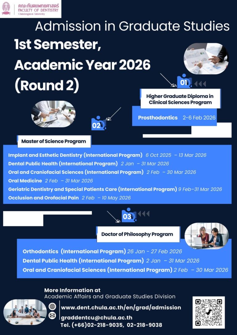 Admission for graduate programs, Faculty of Dentistry, CU 1st Semester, Academic Year 2026 (Round 2)