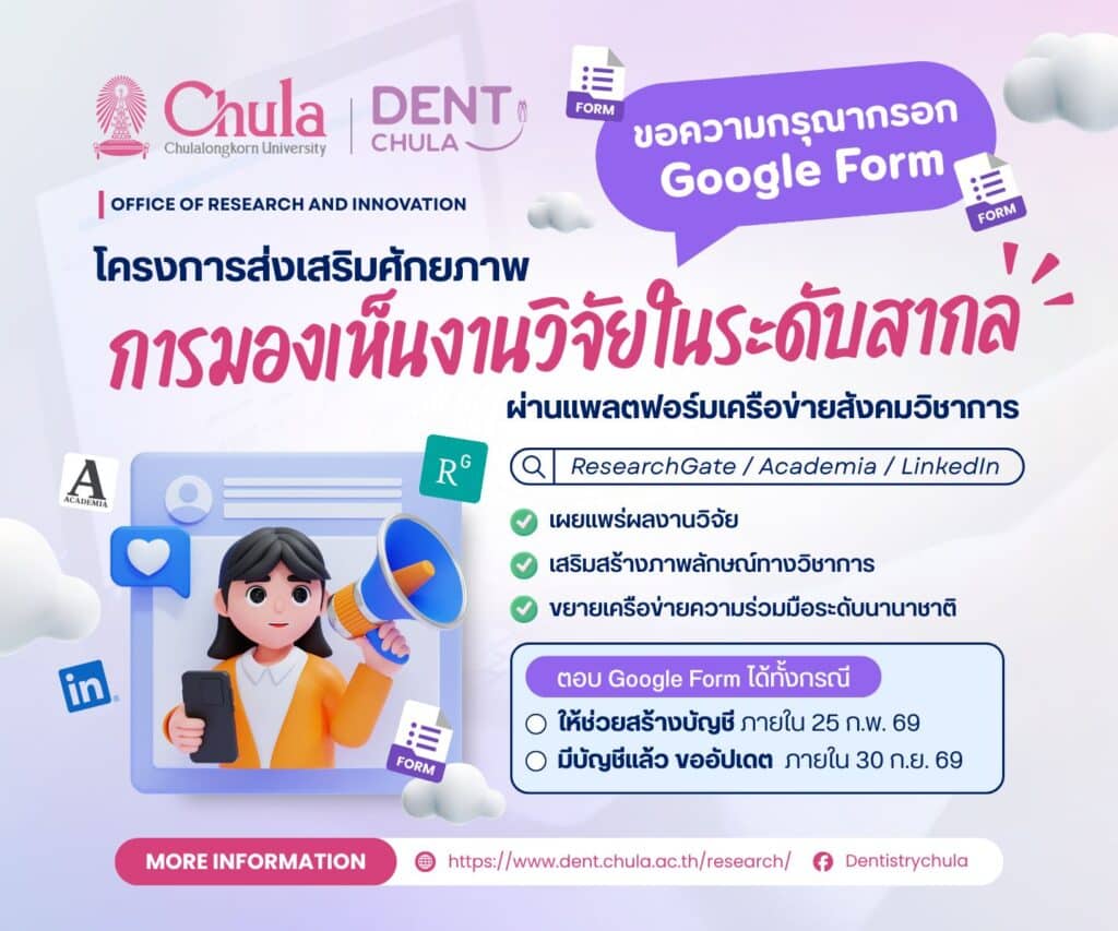 Academic Social Media Form คณะทันตแพทยศาสตร์ จุฬาลงกรณ์มหาวิทยาลัย