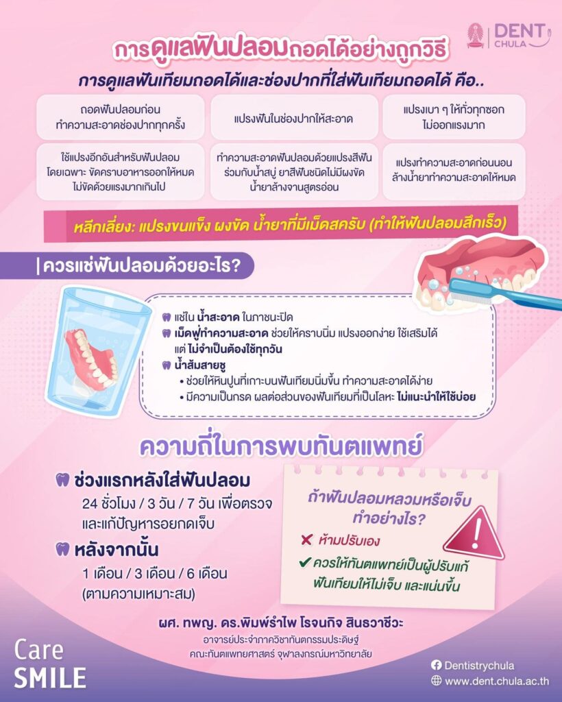 การดูแลฟันปลอม คณะทันตแพทยศาสตร์ จุฬาลงกรณ์มหาวิทยาลัย
