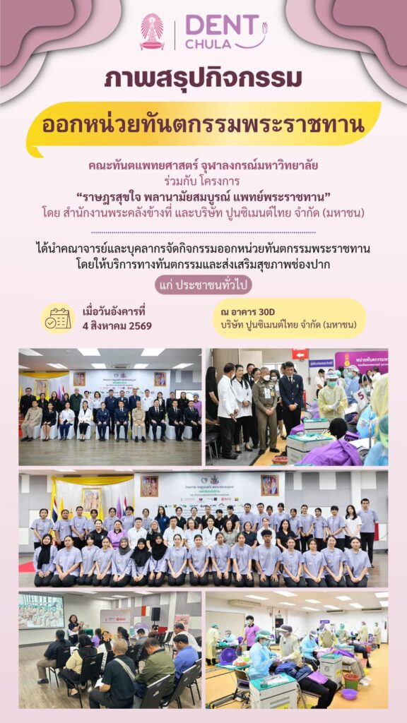 สรุปกิจกรรม SCG 4 สค 69 หน่วยทันตกรรม คณะทันตแพทยศาสตร์ จุฬาลงกรณ์มหาวิทยาลัย