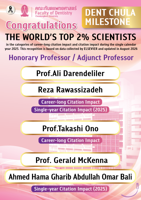 Worlds Top 2 Scientists 2026 02 คณะทันตแพทยศาสตร์ จุฬาลงกรณ์มหาวิทยาลัย